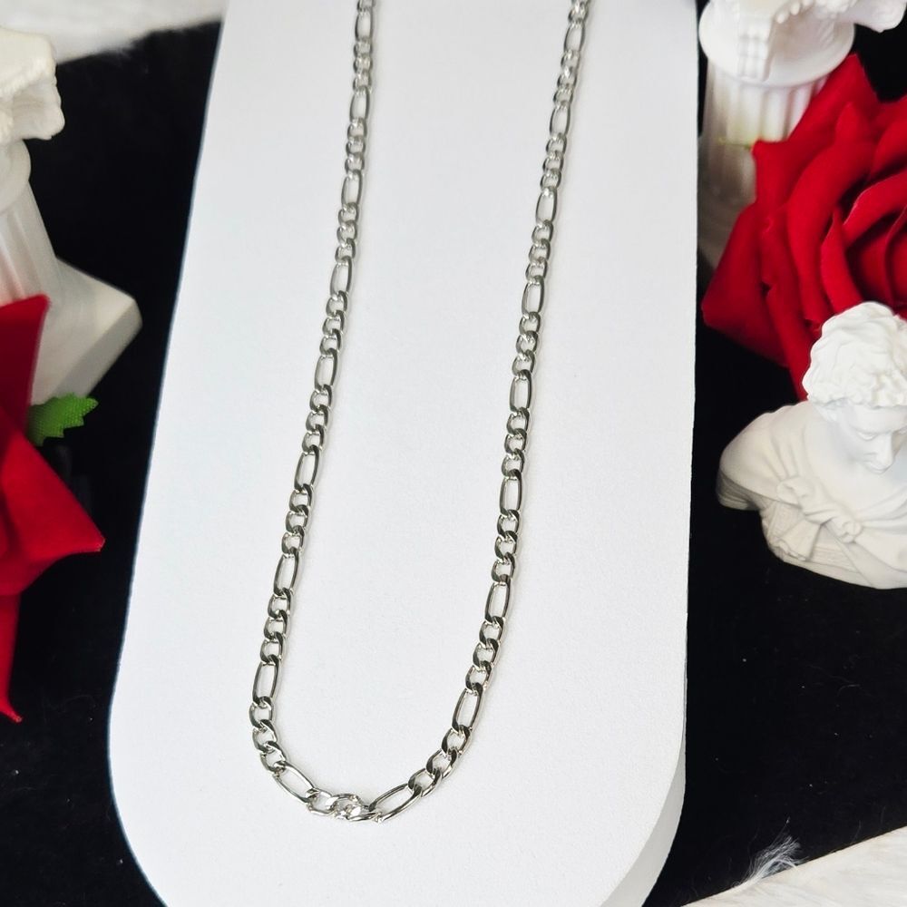 Figaro Chain Necklace 3.5mm Stainless Steel Silver 24" Classic Link Everyday